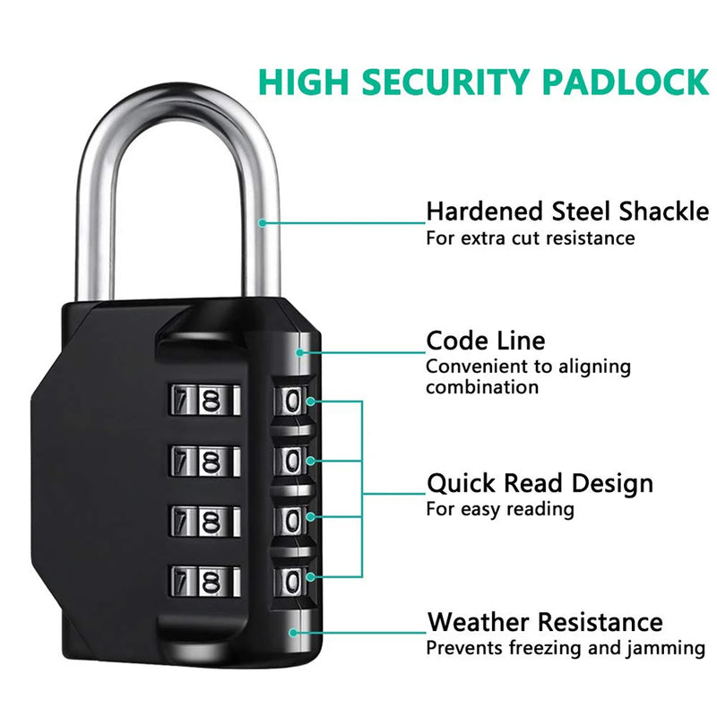 Combination Lock Resettable 4 Digit Padlock with Combination Waterproof and Heavy Duty Combination Padlock Outdoor for School